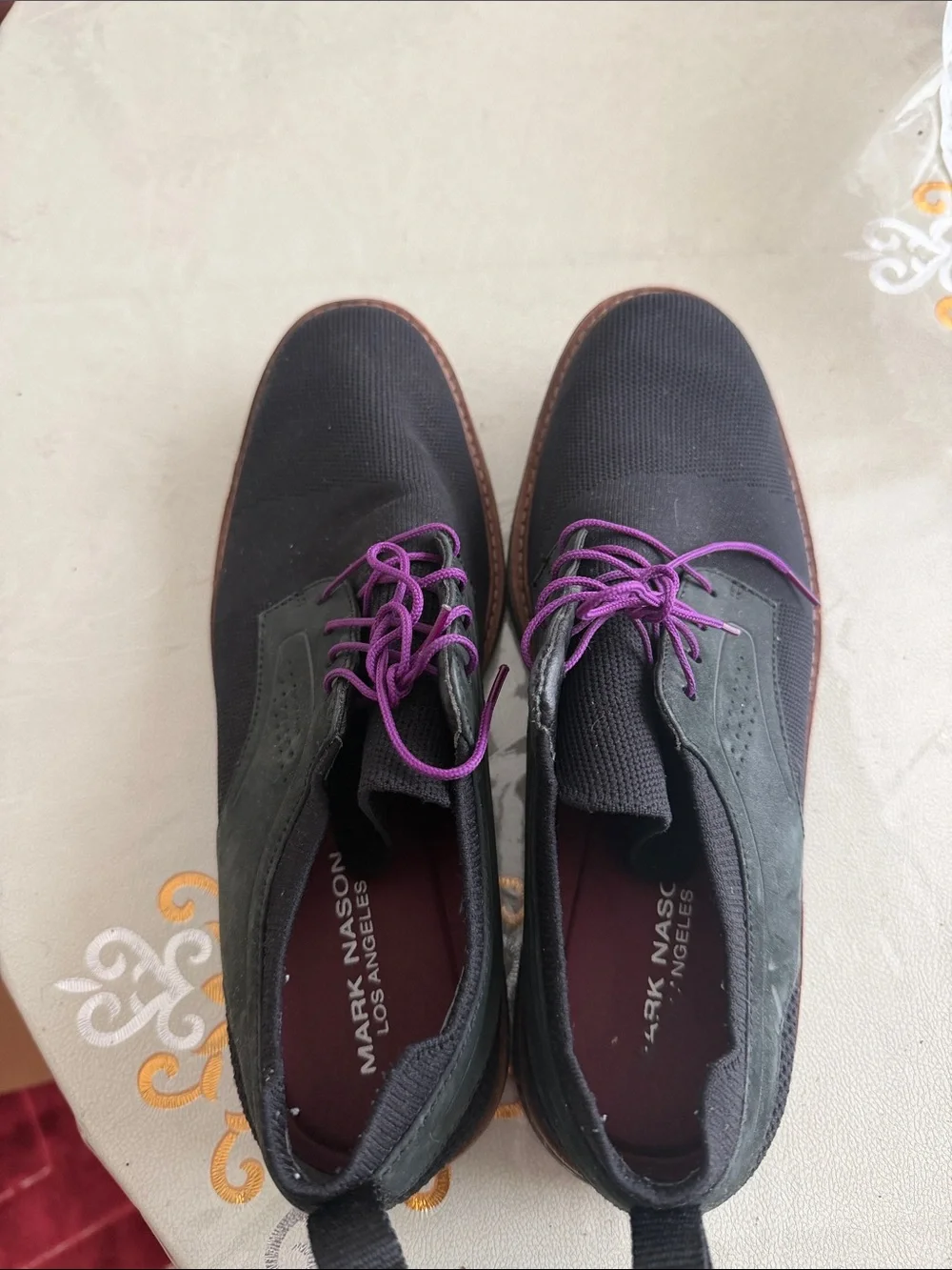Mark Nason Black and Dark Green Oxfords with Purple Laces